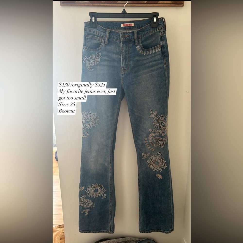 Johnny Was Bandana Bootcut Embroidered Jeans